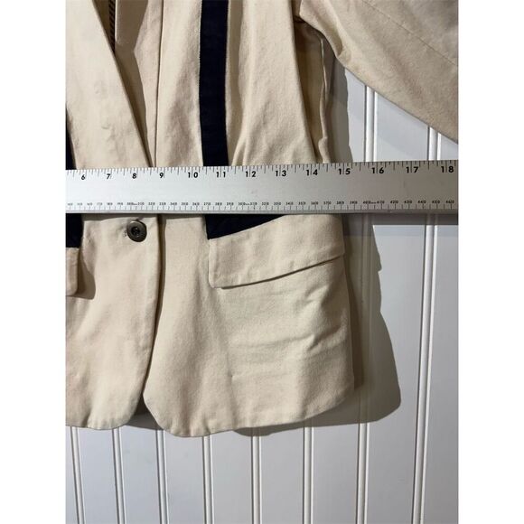 LOFT Structured Cream Blazer Jacket 4 Black Trim Preppy Nautical NWT - Picture 5 of 9